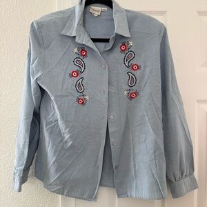 Embroidered Blue Button Down Shirt